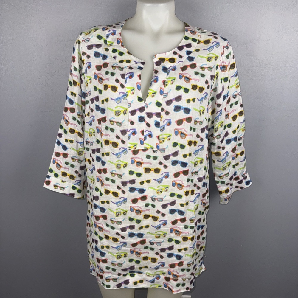 Michael's Swimsuit Coverup Large Linen Multicolor Tunic Sunglasses Print